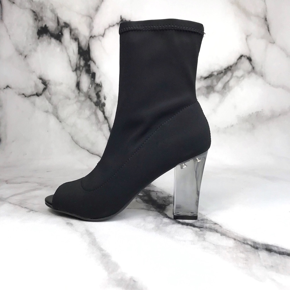 Parker & Sky Black Satin Clear heel Booties 🖤